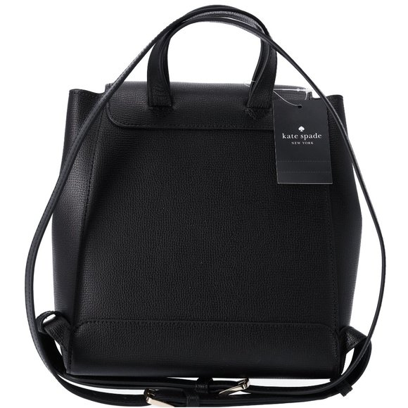 Kate Spade Grain Leather Medium Flap Backpack Black - Picture 3 of 8